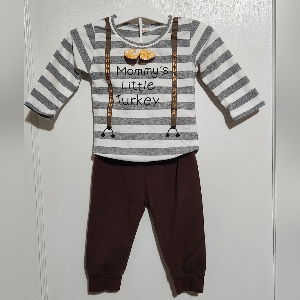 9 Months "Mommy's Little Turkey" 2 Piece Thanksgiving Outfit